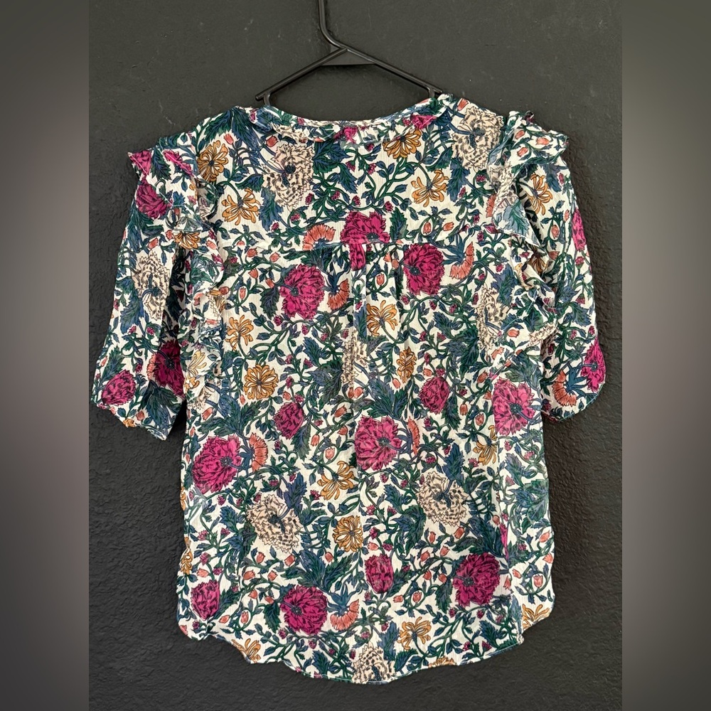 Veronica Beard Gwendoline Floral Silk Top Blouse Shirt Ruffles Button-6 - Picture 5 of 13